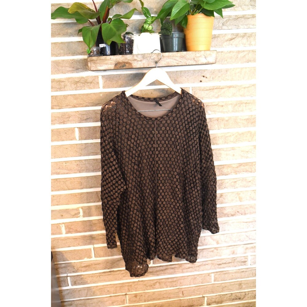 IC By Connie K Women's Brown Shirt & Size M textured lagenlook dolman sleeve USA